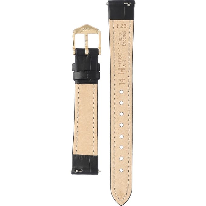 Hirsch Horlogeband -  Duke Zwart - Leer - 14mm