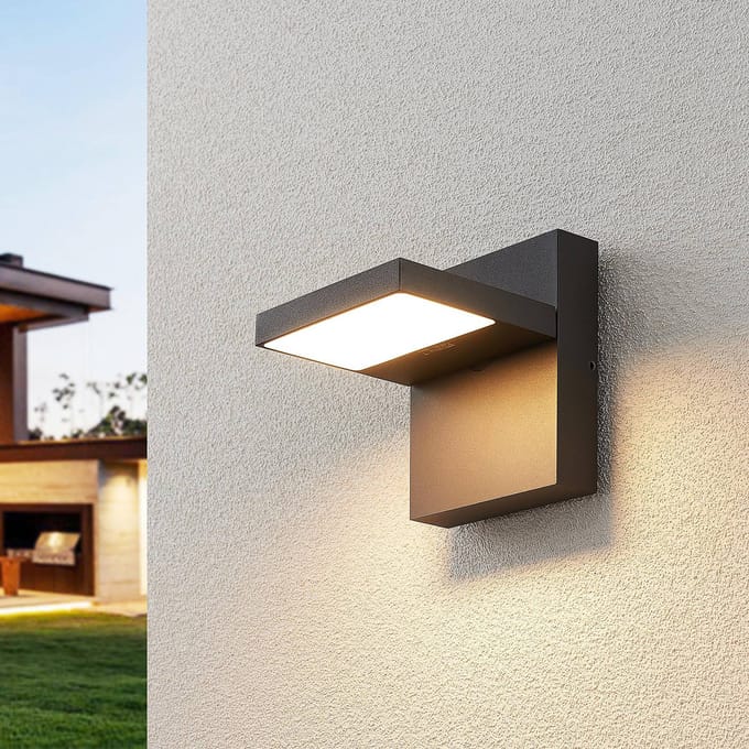 Lucande LED buiten wandlamp Silvan, antraciet, IP65, 14 cm