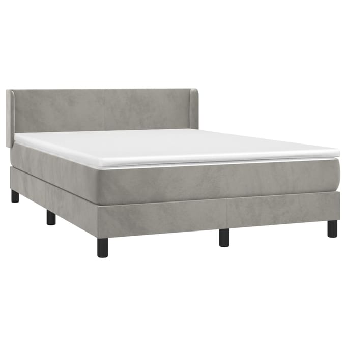 vidaXL - Boxspring - met - matras - fluweel - lichtgrijs - 140x200 - cm