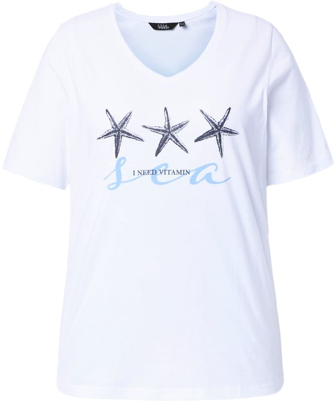 Ulla Popken - Dames - T-shirt zeester classic V-hals korte mouwen - Sneeuwwit - Maat 62+