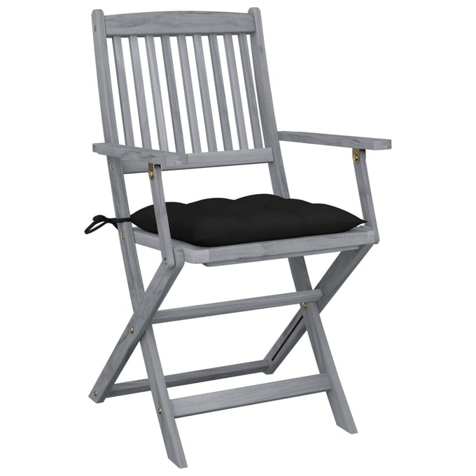 vidaXL - Set - van - 4 - klapstoelen - met - kussens, - gemaakt - van - massief - acaciahout.
