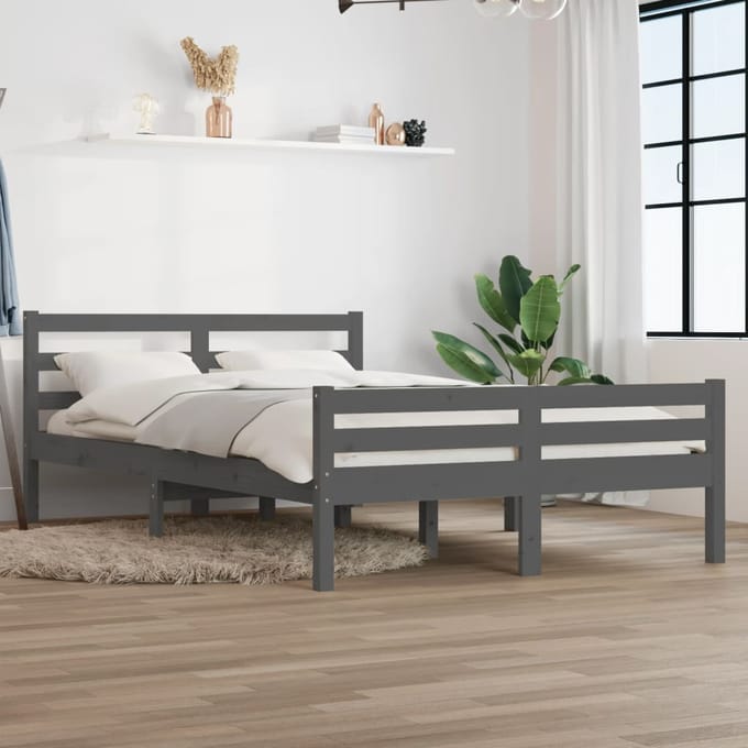 vidaXL - Bedframe - massief - hout - grijs - 120x200 - cm