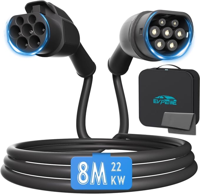 Type 2 EV Oplaadkabel Verlengkabel 22 kW/32 A voor Elektrische Voertuigen - 8 m