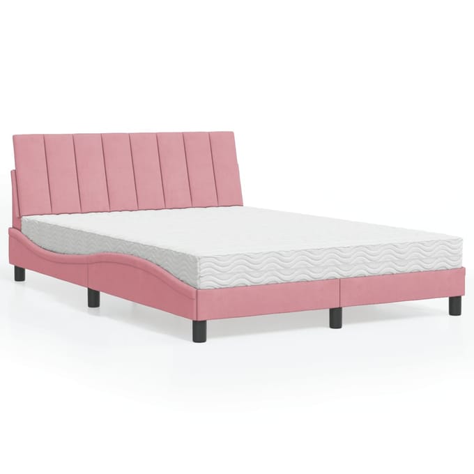 vidaXL - Bed - met - matras - "Hanko" - fluweel - roze - 140x200 - cm