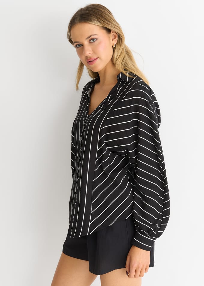 Zwart Batwing Stripe Shirt met Lange Mouw