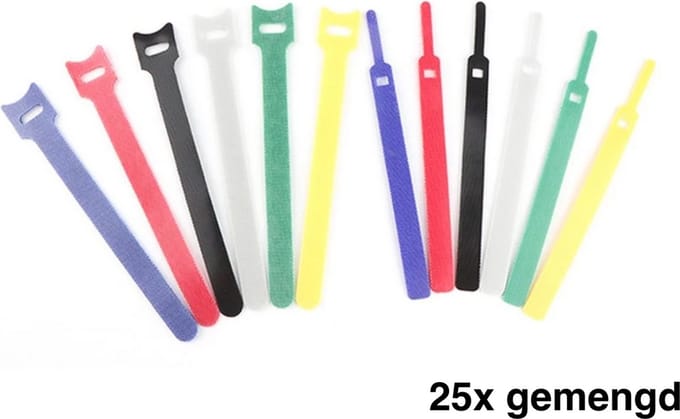 Herbruikbare klittenband kabelbinders 25x / Gemengde kleuren 15cm lengte / HaverCo