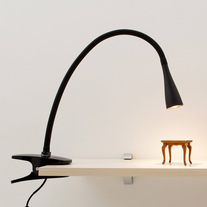 Lindby LED klemlamp Baris, hoogte 44 cm, zwart, 3000K