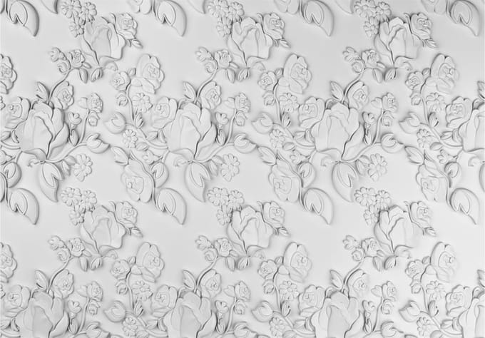 Fotobehang - White ornament: roses.