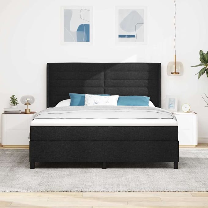 vidaXL - Boxspring - bed - met - kussen - met - hoofdeinde - Zwart - 200 - x - 180 - cm - Stof