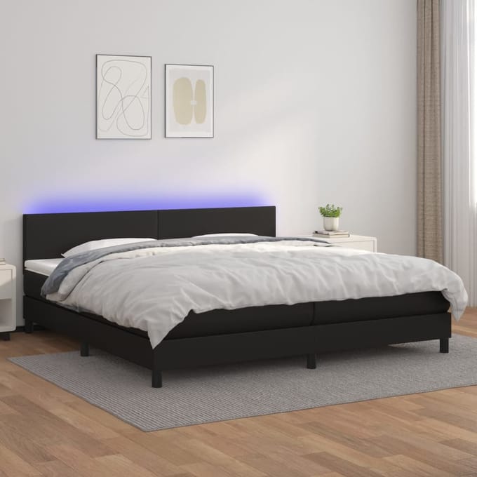 vidaXL - Boxspring - met - matras - en - LED - kunstleer - zwart - 200x200 - cm