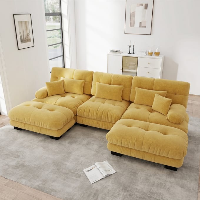 MODFU Modulaire Bank - Diepe Zitting - U-Vorm - Woonkamer - Chenille - Geel