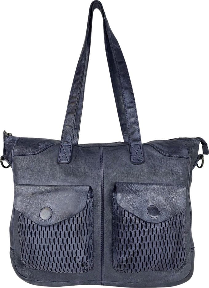 Tassen Dames - Schoudertas - Handtas - Grote Tas - Gewassen Leer - Donkerblauw