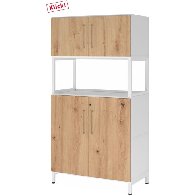 FlexWall | 4 OH | 2x deuren + lijst | met sokkelframe - Wit/Essen-Eik
