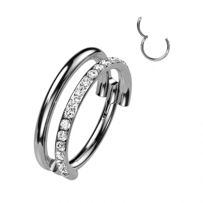 High Quality titanium clicker open double lined 1.2x10 mm - zilver - LMPiercings