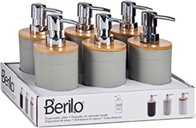 Berilo zeeppompjes/zeepdispensers kunststof - 2x stuks - lichtgrijs