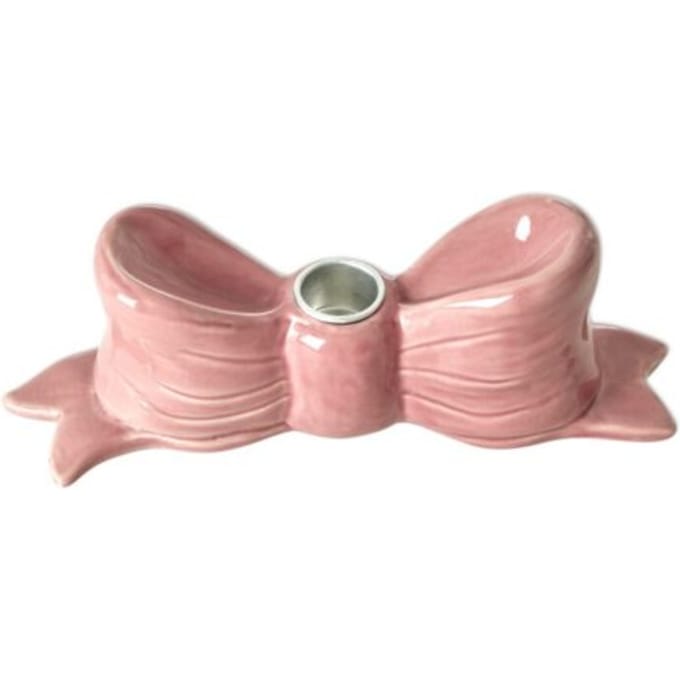 Rice keramiek kaarsenhouder strik, roze