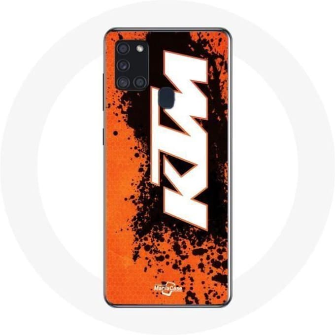 Samsung Galaxy A21S hoesje KTM Logo wit oranje achtergrond