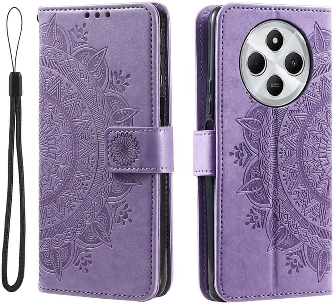 Hoesje Mandala Book Case met Pasjeshouder Paars Geschikt voor Xiaomi Redmi 14C