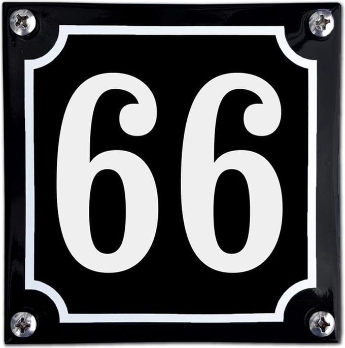 Zwart emaille huisnummer  - 66