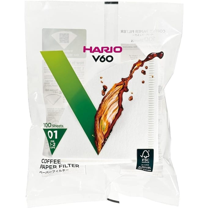 Hario papierfilter wit voor 01 druppelaar (100 stuks)