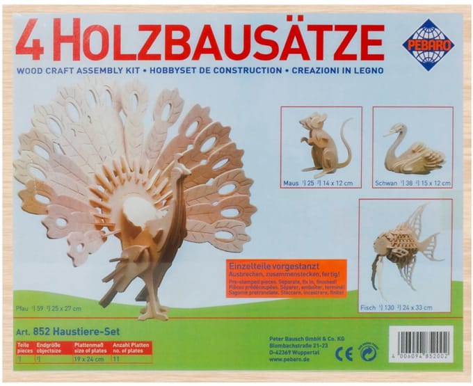 Pebaro houten bouwset dieren bouwpakket creatief speelgoed dierenfiguren.