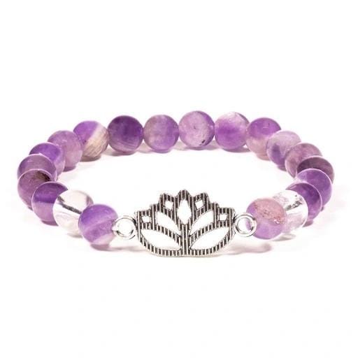 Armband Chevron Amethist/Bergkristal met Lotus