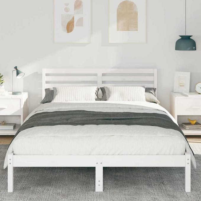vidaXL - Bedframe - met - hoofdeinde - Wit - 140 - x - 210 - cm - Massief - grenenhout