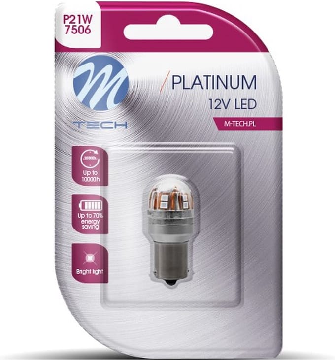 M-Tech LED - P21W 12V - Platinum - Canbus - 14x Led diode - Rood - Enkel
