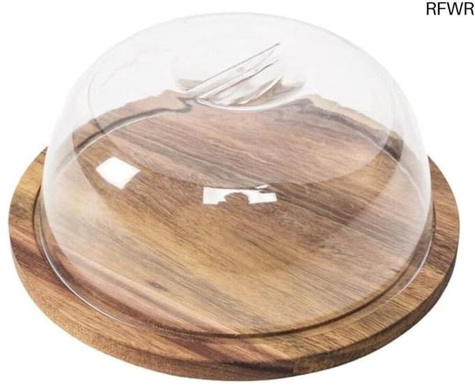 RFWR® Houten kaasstolp met glazen deksel - 19 x 19 cm