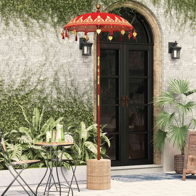 vidaXL - Balinese - parasol - met - basis - Rood - 95 - x - 95 - x - 260 - cm - Katoen