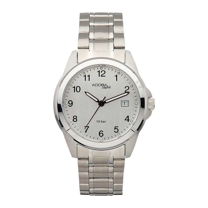Adora herenhorloge zilverkleurig met saffier glas met datum