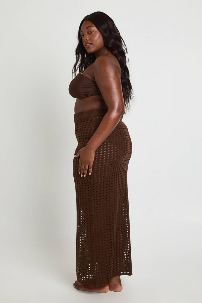 boohoo Dames Plus Gehaakte Gebreide Maxi Rok | Chocolate | Maat: 16