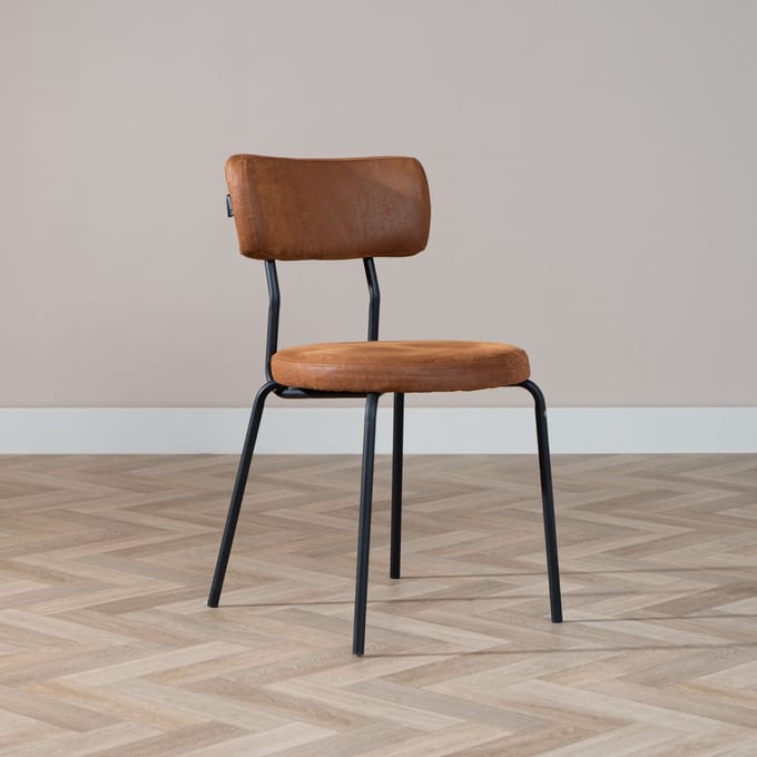 Bronx71® Industriële eetkamerstoel Lyon cognac eco-leer stapelbaar - stoel