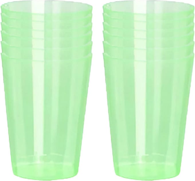Excellent Houseware Beker - 12x - groen - kunststof - 280ml - herbruikbaar glas