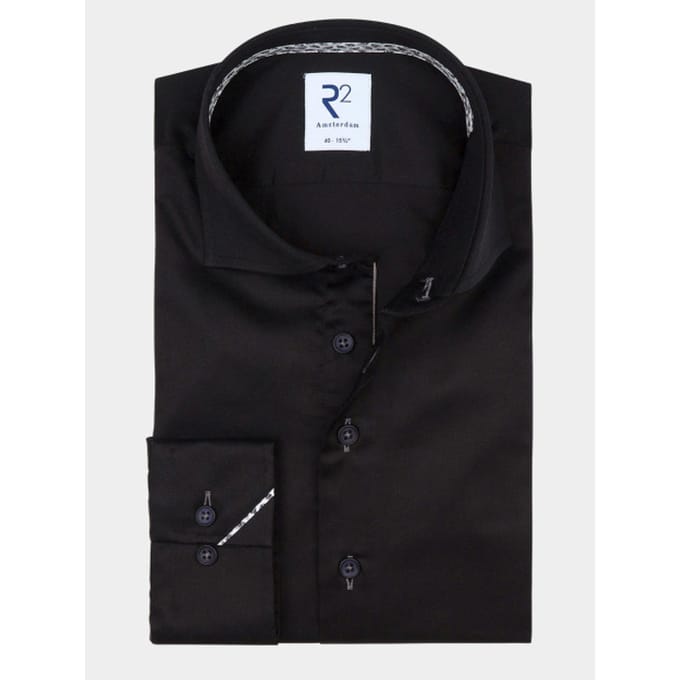 R2 Overhemd Twill Zwart - Maat 46 - Heren - Overhemden Formeel