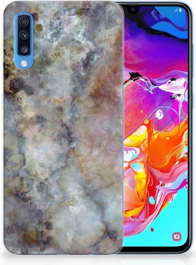 Samsung Galaxy A70 TPU Siliconen Hoesje Marmer Grijs