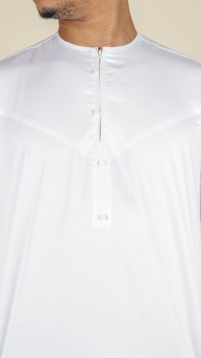 Witte Thobe-gewaad voor heren, satijn Emirati Islamitische Jubba Eid Slim Fit