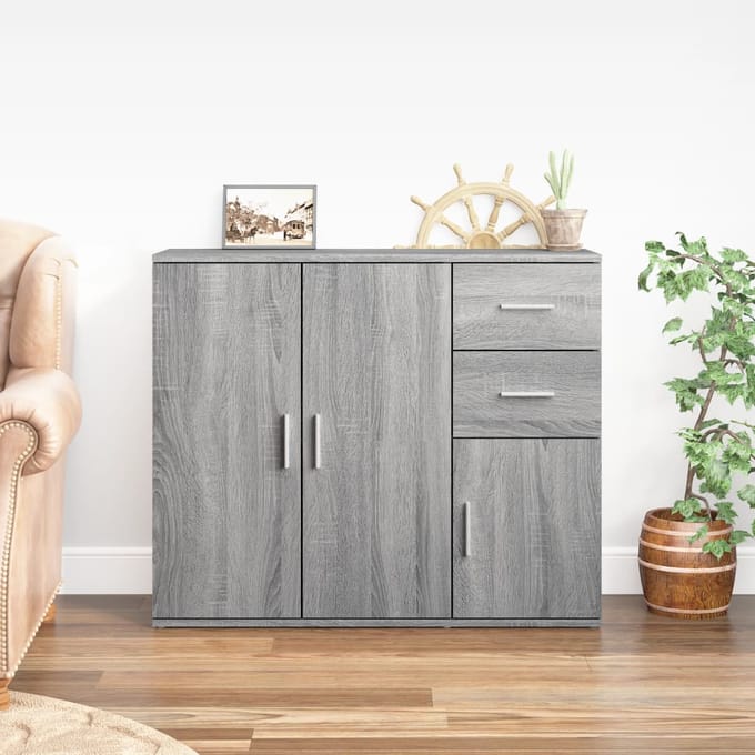 vidaXL - Dressoir - 91x29,5x75 - cm - bewerkt - hout - grijs - sonoma - eikenkleurig