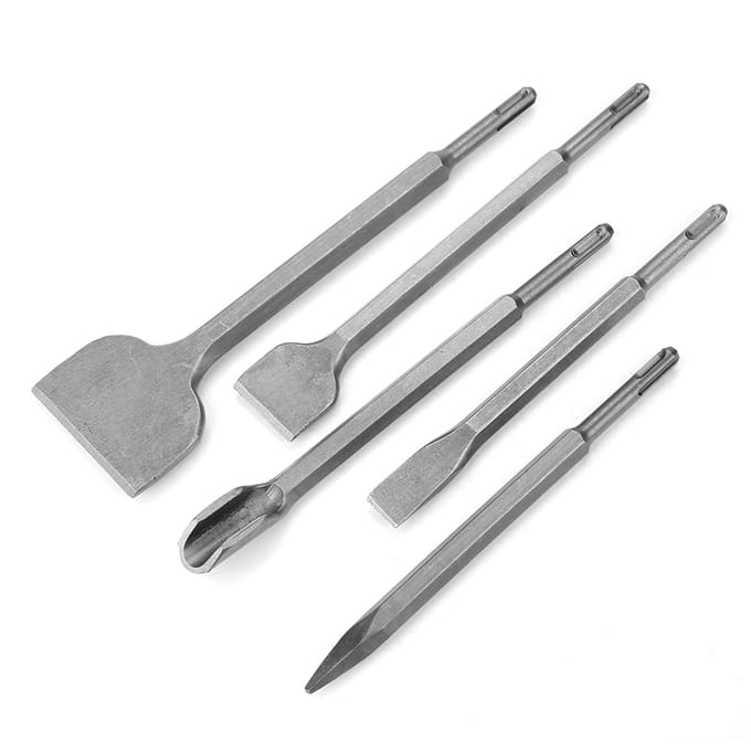 Ensemble de 5 burins SDS Plus de type différent pour marteau rotatif électrique noir