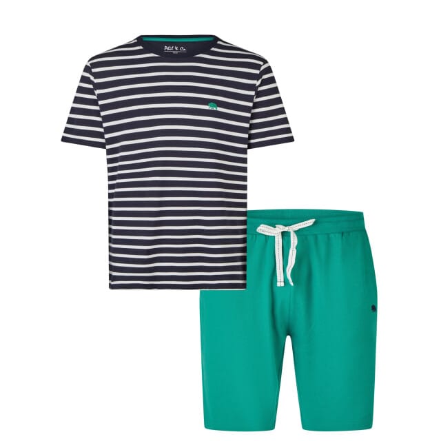 Phil & Co Heren Shortama Korte Pyjama Set Donkerblauw/Groen Gestreept - Maat M