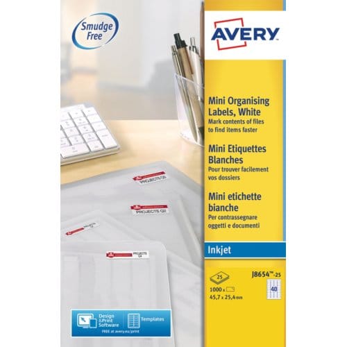 Inkjetetiket Avery 45 - 7x25 - 4mm wit 25 vel 40 etiketten per vel