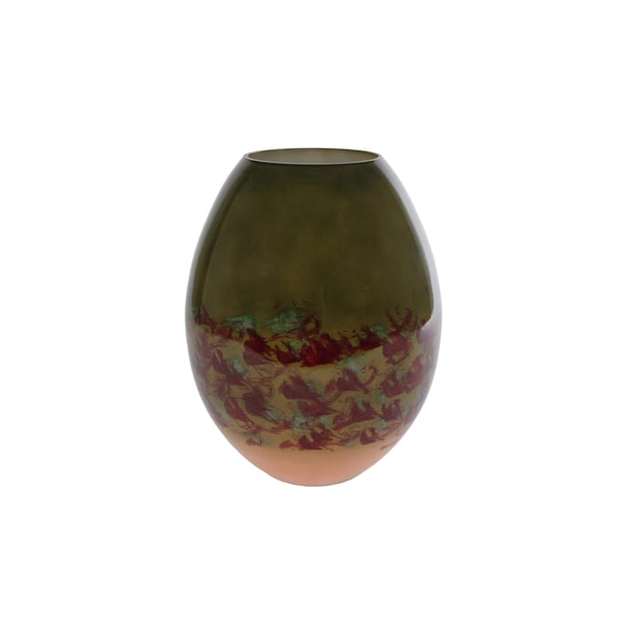 Van Manen vaas glas decoratie groen rood XL 20x20x25cm.