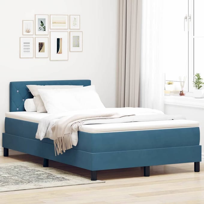 vidaXL - LED - Box - Spring - Bed - Donkerblauw - 120 - x - 200 - cm - Fluweel