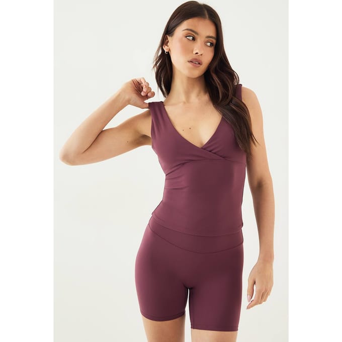 Dames DSGN Studio Ultra Sculpt Wikkel Voorkant Gevoerde Vest Top | Pruim | Maat: Large