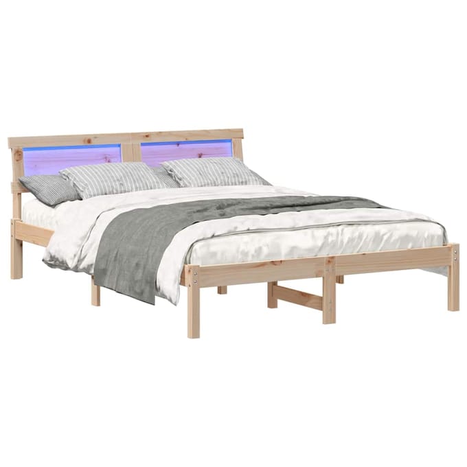 vidaXL - Bedframe - met - hoofdeinde - Bruin - 140 - x - 190 - cm - Massief - grenenhout