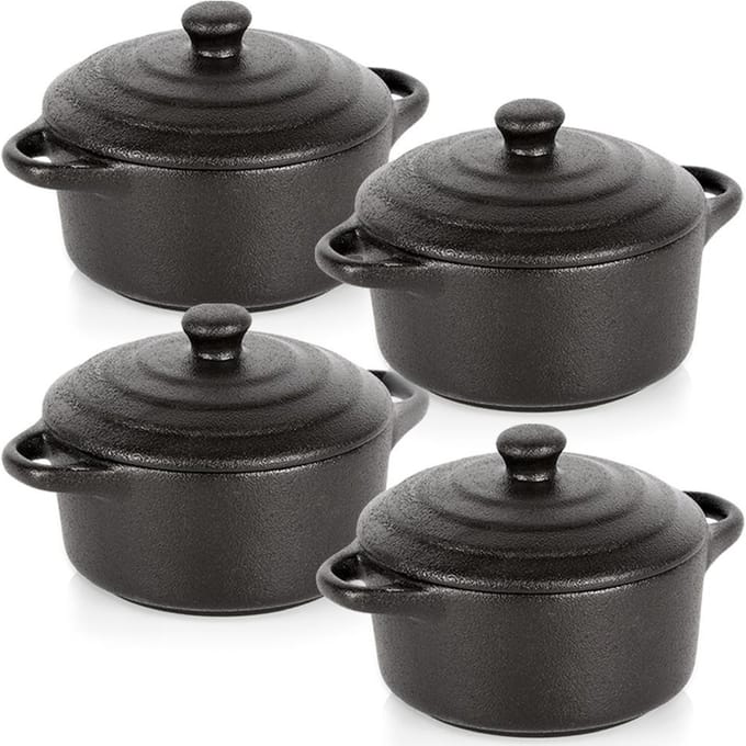 Vilde - Porseleinen Ovenschalen - 300 ml - Inclusief Deksel - 4 Stuks