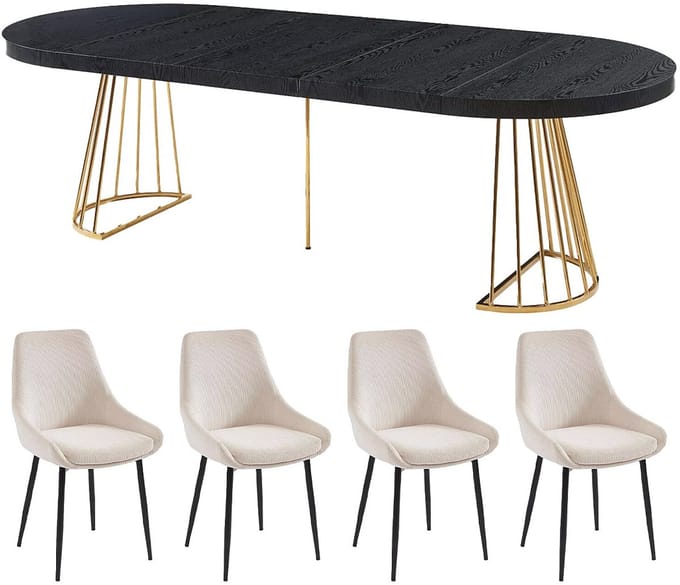 Vente-unique Set van tafel FIRELA + 4 stoelen MASURIE - Zwart en crèmewit