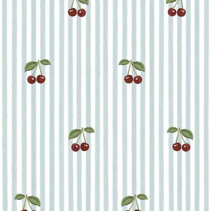 Baby behang Dekornik Little Cherries On Stripes