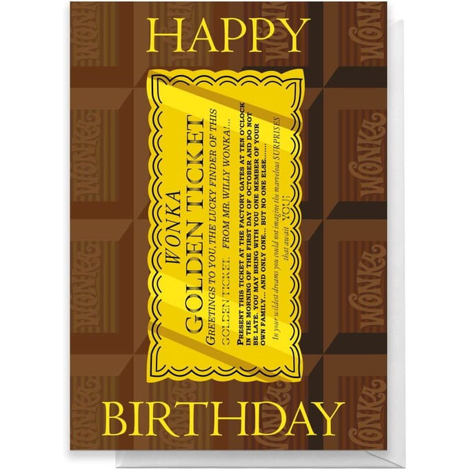 Willy Wonka Golden Ticket Birthday Greetings Card - Standard Card