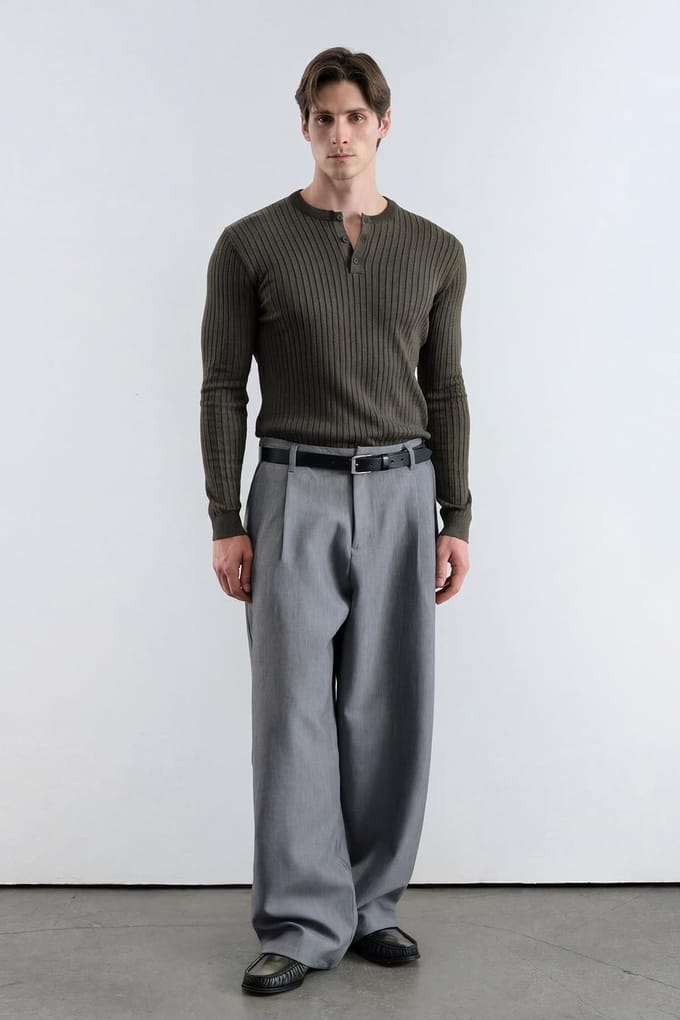 Slim Fit Knopkraag Lange Mouwen T-Shirt